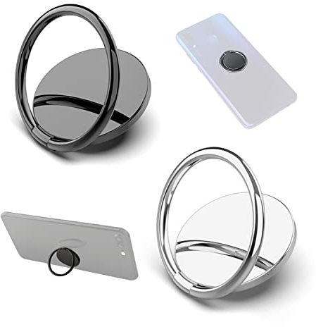 PFLYPF 2 Soportes de anillo de teléfono portátil, Soportes giratorios de 360 grados, soportes universales para anillos de teléfono móvil, fuerte adsorción, adecuados para todos los teléfonos (negro,