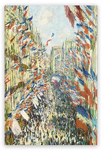 Claude Monet Leinwandbild – The Rue Montorgueil in Paris – Kunstdrucke – Impressionismus, coole Wanddekoration für Badezimmer, Küche, Schlafzimmer, ungerahmt (30 x 45 cm)