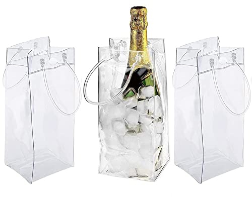 vepoty Portable Ice Wine Bags 3pcs Champagne Gift Bags Clear Pvc Bottles Pouches with Handles for Business Party