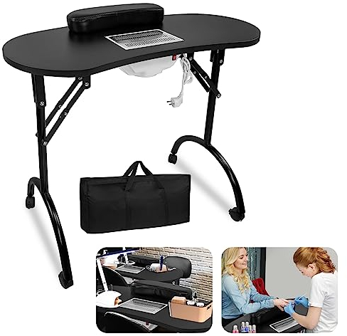LZQ Nageltisch mit Absaugung Maniküretisch Faltbare mit Nagelstaubsauger Mobilesmanikürtisch für Staubabsaugung Nagelstudio, 90 x 37 x 77 cm- Schwarz