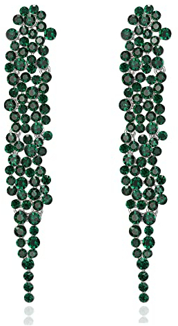 EVER FAITH Statement Ohrringe Strass Kristall Bankett lange Kronleuchter baumeln Ohrringe für Damen Prom Hochzeit Braut Grün Silber-Ton