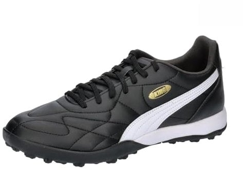 PUMA Unisex King Top TT Soccer Shoe, Black White Gold, 46.5 EU