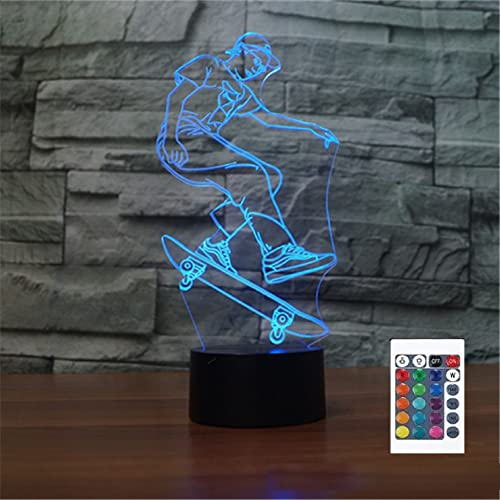 SUPERRUIDALONG 3D-Lampe, Skateboarden, Nachtlicht, Fernbedienung, Power-Touch-Tisch, Schreibtisch, optische Illusion, Lampen, 16 Farbwechsel, Heimdekoration, Weihnachten, Geburtstagsgeschenk