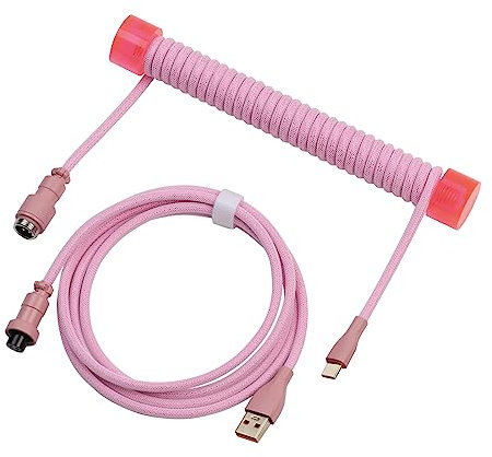 EPOMAKER MIX SE Coiled USB C Cable, 1.5m Double Sleeved Cable for Mechanical Keyboard, with Detachable 4-Pin Aviator Connector for Gaming Keyboard (Black)