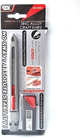 Cutter spécial artisanat, maquettes, modèles et cuir - REF 3006C- Ultra solide fabriqué en alliage de zinc - Lames SK+Cr de 30° - Grande résistance et sécurité