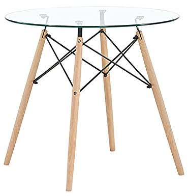 H.J WeDoo Esstisch Glas Runder Küchentisch Skandinavisch Couchtisch Klein Tisch HxD: 75 x 80 cm, Buchenholz Esstisch Wohnzimmertisch, 4 Beine Natur, Transparent