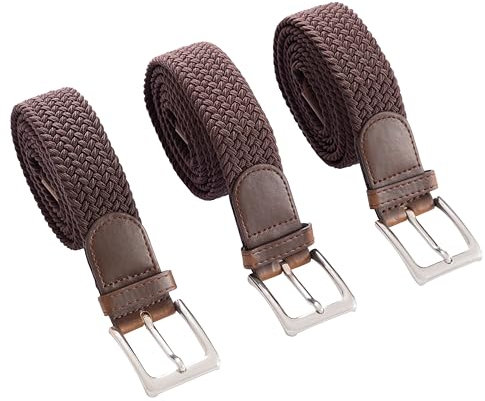 Matec 3 Stück Stretchgürtel braun mit 115 cm Gesamtlänge und 3,5 cm breit elastisch geflochten und dehnbar.