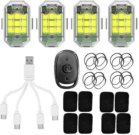 CRGANGZY 4 pièces lampe stroboscopique d'avion 2.4G télécommande sans fil M3 clignotant étanche 3.7V 350mAh pour moto