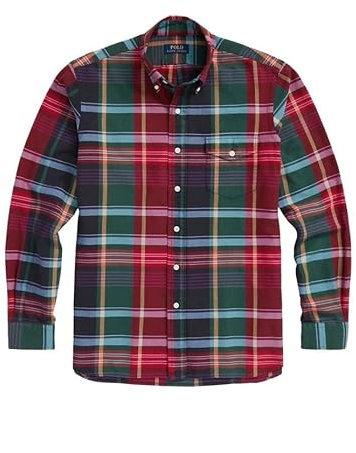 Polo Ralph Lauren Mens Classic Oxford Shirt, Pocket Plaid Multi, Large