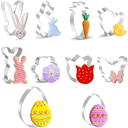 BELSVOR Set mit 10 Ausstechformen Ostern, Ausstecher Ostern aus Edelstahl, Ostern Ausstechformen für Dekoration Keks/Kuchen/Plätzchen/Gebäck, Keksausstecher Ostern 10 Stück