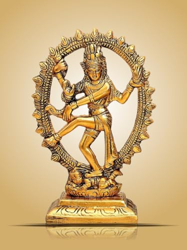 Smizzy Shivratri Decoration Metal Plated Lord Shiva Dancing Natraj Statue Murti | Handcrafted Showpiece for Home Decor & Pooja Room | Elegant Sculpture for Spiritual ambiance | (7 Inches, Golden)