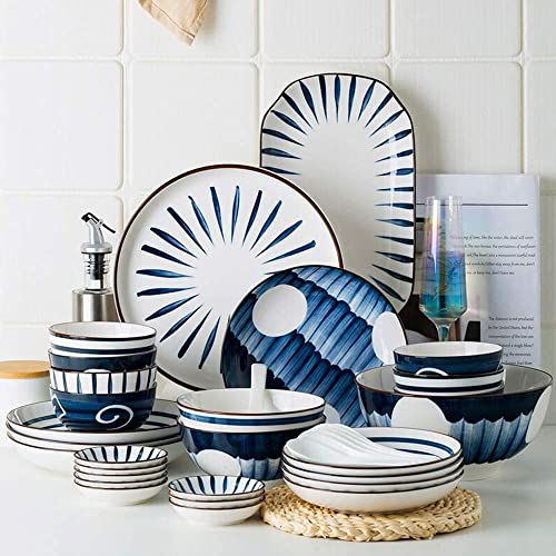 Juego de platos y cuencos, vajilla de porcelana de 48 piezas, servicio para 8, vajilla combinada, juego de cuencos/platos de postre/platos hondos