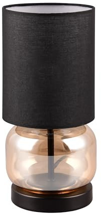 Trio Leuchten Tischleuchte Elio 517800113, Metall Schwarz matt, Glas amberfarbig, Schirm Stoff Schwarz, exkl. 1x E27