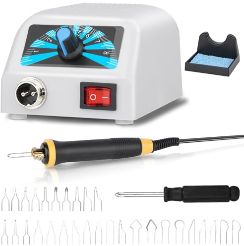 Brandmalerei Set 60W Brandmalstation Brennkolben: einstellbare Temperatur 100-800 ℃, 1 Brandmalerei-Stiften, 30-teilig Spitzen für Holz für Holz, Leder und Kork DIY