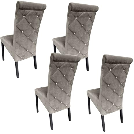 Ares Meble Esszimmerstühle 4er Set K6 - Dining Chair - Esszimmerstuhl Holz - Küchenstühle, Wohnzimmer Stühle - Polsterstuhl Esszimmer - Essen Stuhl - Esstisch Stühle Glamour - Samt Grau - Schwarz