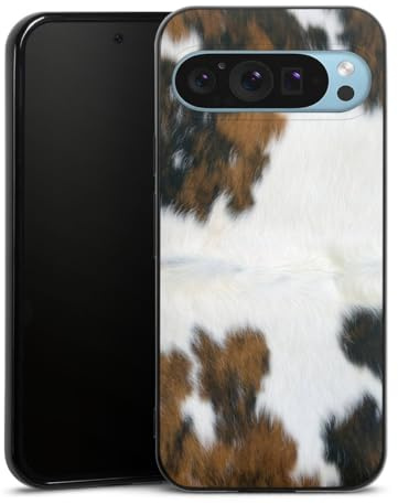 Silikon Hülle kompatibel mit Google Pixel 9 Case schwarz Handyhülle Kuhfell Fell Kuh