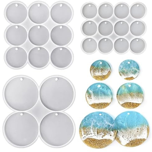 35 Kavitäten runder schlüsselbund silikonform,anhänger mit loch resin formen,epoxidharz formen silikon,3 Modelle groß,mittel und klein,für Harzguss,Ohrringe,Schlüsselanhänger und Tiermarken-Formen-Set