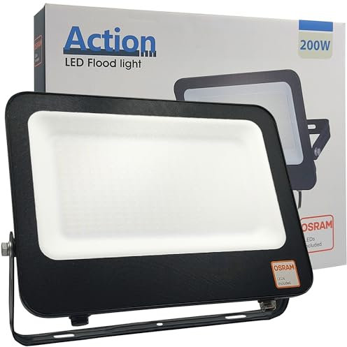 Foco Exterior LED 200W Negro Slim, 22000Lm, Reflector IP65, Proyector Led Ultrafino, Floodlight Lighting, Focos para jardín, terraza, garaje y patio, Luz Natural 4000K (200, Vatios)