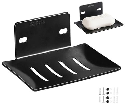 HJIAMA 2 Piezas Jabonera Cocina, Acero Inoxidable Jabonera Ducha, Canal Curvo, con Rejilla Drenaje, Proceso Galvanoplastia, Jabonera Baño para Cocina, Ducha, Lavabo (117 × 45 mm)