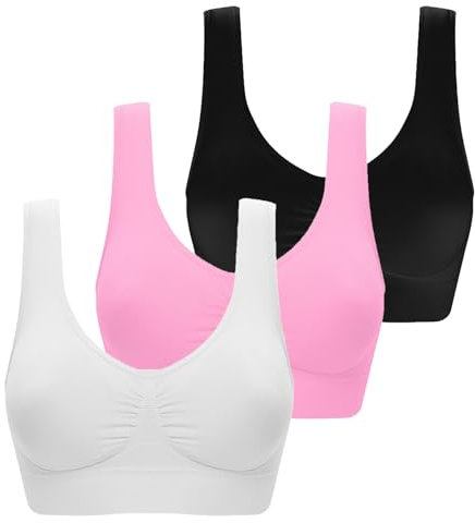 XCXC 3er Pack Damen BHS ohne Bügel mit Push-Up Effekt und seitlichem Halt Frauen Unsichtbarer Soft Sports BH mit Breiten Trägern und Rückverschluss für Herbst Winter Alltag