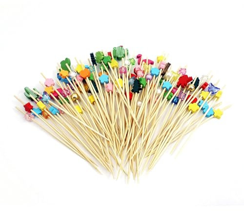 100 Pinchos de Cóctel, Brochetas de Aperitivos de 12 cm, Pinchos de Frutas, Adecuados para Bares, Fiestas, Carnavales, Aptos para Parrillas, Pinchos de Frutas, Decoraciones de Cóctel