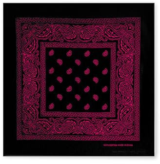 Bandanas 100 % coton unisexe motif paisley et couleur unique, mouchoir écharpe pour cheveux/cou/poignet/tête, COD.644, Noir Fuchsia Paisley, Regular