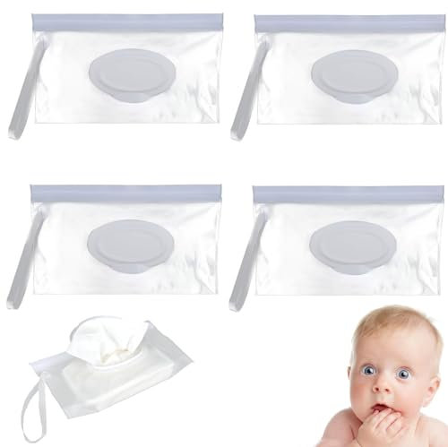 Sacs à Lingettes Humides pour Bébé,4 Pièces Pochette de Lingettes Humides,Distributeur de Lingettes Humides,Pochette Lingettes Bébé,Réutilisable Boite Lingette Bebe Convient pour Voyages de Meubles