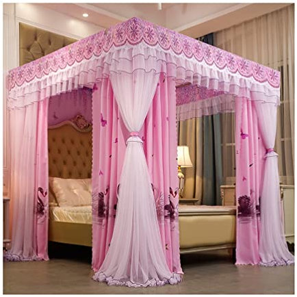 SIAMZYWV Betthimmel für Zwilling, Queen-Size-Bett, King-Size-Bett, Prinzessinnenzimmer, staubdicht, verdunkelnd, Doppelbett, luxuriöser Bettvorhang, Moskitonetz (Farbe: Pink-2, Größe: 180 x