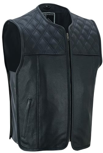 BOSmoto Lederweste für Biker,Motorrad Clubweste, Schwarz,Rocker Style,Biker Motorrad Leder kutte,Herren Motorrad Leder weste,Motorrad Club Weste