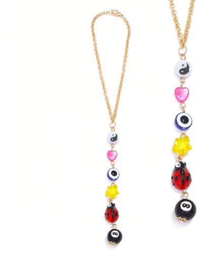 WUSJCOF Ciondolo Auto Malocchio, Accessorio, Perline Blu per Felicità, a Forma di Quadrifoglio, Adatto Specchietto Retrovisore, Amuleto di Protezione, Regalo Perfetto, Decorazione Versatile