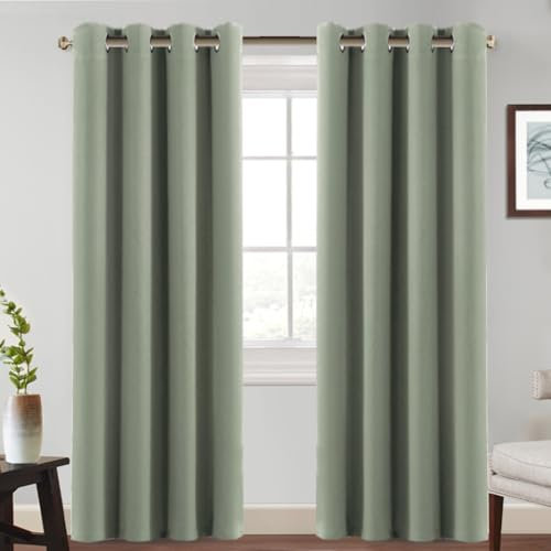 BellaHills Thermovorhang Vorhänge 2er Set H240 x B132 cm Schlafzimmer Gardinen Blickdicht Verdunklungsvorhänge mit Ösen Thermal Curtains Blackout Vorhang Wärmeisolierend, Salbei Hell
