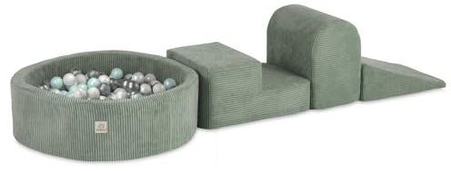 MISIOO Blocs de Construction en Mousse pour Enfants, avec Piscine à balles 90 x 30 cm, Ensemble de Jouets pour bébé, avec 5 éléments, 200 balles, Piscine à balles pour bébé, 3 Blocs de Mousse XXL