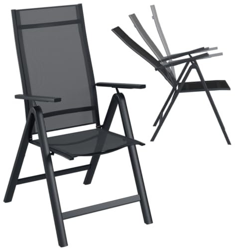 STEELSØN Gartenstuhl klappbar 1er-Set Alaris, Hochlehner mit Armlehne Klassisch Aluminium Campingstuhl, 6-Fach verstellbare Rückenlehne, Anthrazit