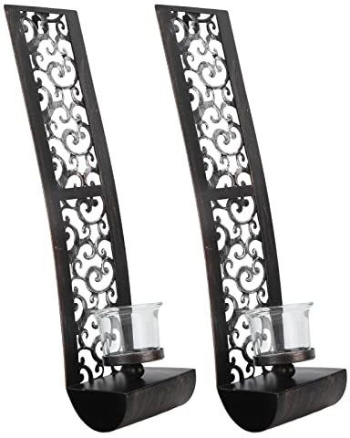 Candelador de Hierro, Juego de Apliques Pared Hecho a Mano con Diseño Hueco para la Decoración del Baño la Sala Estar, Decoración Artística Pared Metal. Soporte Aplastador Velas, Candelabros