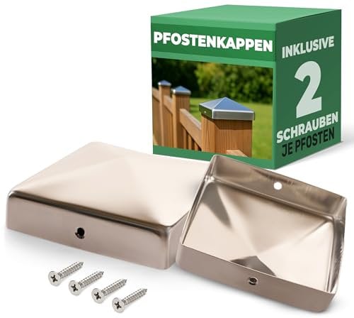 Novatool 2X Edelstahl Pfostenkappen 91x91mm mit Schrauben, Pfostenabdeckung Pfostenkappe 9,1cm Holzpfosten Zaunpfosten Zaun Abdeckung Abdeckkappen Abdeckkappe Zaunkappe Zaunkappen Pfostenschuhe