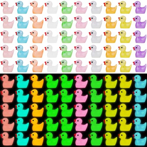 KIPEREE Mini Ducks - Assorted Colors, Cute and Colorful Mini Figures for DIY Crafts, Fairy Gardens, Aquarium Decor, and Party Favors (150pcs Glow)