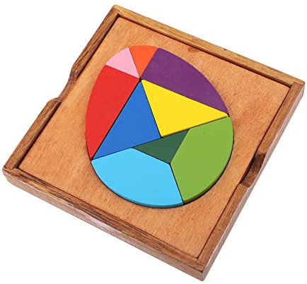 Sosoport Egg Shape Wooden Puzzle Toy Educational Tangram Plaything for Shape Recognition Enhances Hand-eye Coordination Creative Thinking for Early Learning Boy Girl