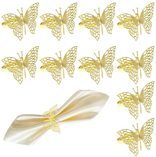 PARFCO 10 Stück Serviettenringe Gold, Schmetterlings Servietten Ring, Metall Serviettenringe, Minimalistisches Design, für Hochzeitsfeiern, Dinnerpartys, Jubiläumsfeiern, Geburtstage