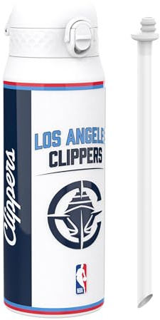 NBA Los Angeles Clippers Gourde Thermique Avec Paille Amovible, 750ml/24oz, Bouteille Étanche À Isolation Sous Vide, Facile À Ouvrir, Verrou Sécurisé, Passe Au Lave-Vaisselle, Couvercle Rabattable