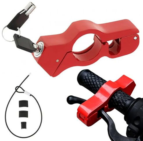 Candado Moto Freno Manillar, Candado De Manillar Antirrobo De Seguridad, Con 2 Llaves Y 1 Cuerda Para Casco, Para Ciclomotores, Scooters, Bicicleta, Rojo