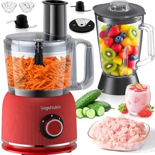 1500W Food Processor and Blender Combo, 2.5L Food Chopper for Meat, Vegetable and Dough, 2L Glass Jar Blender with 2 Speeds and Pulse for Smoothie, Nutrient Extractions, and More