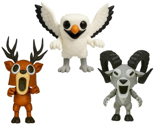 Lot de 3 figurines articulées 99 nuits dans la forêt - Cerf hibou et chèvre de 14 cm - Figurines à collectionner de 99 Nights in the Forest - Décoration Geek, cadeau original, poupées style dessin