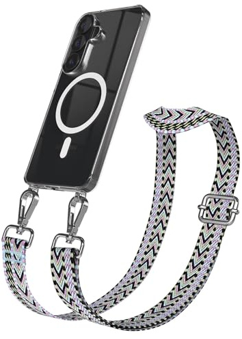 EAZY CASE Handykette - Verstellbares Taschenband kompatibel mit Galaxy S26, Schulterriemen, Handykordel mit Silikon Hülle, Qi Charging kompatibel, Umhängetasche, Lila Grün Silber