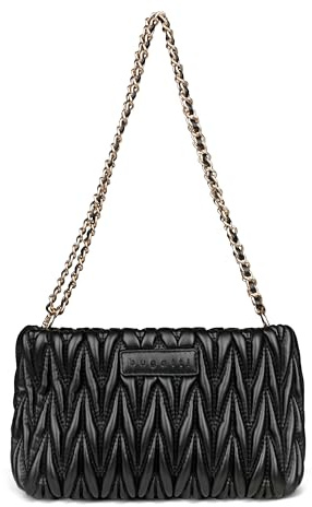 bugatti Mare 4.0 kleine Schultertasche S für Damen mit abnehmbarer Kette, elegante Clutch aus Kunstleder, schwarz