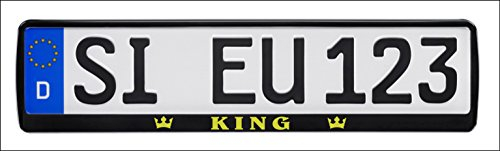 1 Paar Kennzeichenhalter mit Motiv King & Queen mit Krone in Gold Bedruckt Kennzeichenhalterung Kennzeichenrahmen (King)