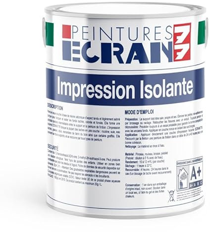 Impression isolante, bloque et isole les fonds tachés, colorés, foncés, peinture fixante et régulatrice d'absorption ECRAN 77 1 litre