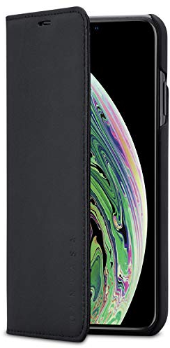 KANVASA iPhone XS Max Lederhülle Leder Case Ledertasche Schwarz Pro Echtleder Hülle Tasche Flip Cover für Original Apple iPhone XS Max/iPhone 10S Max - Schlankes Design mit Magnetverschluss