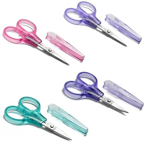 PAFASON Small Travel Sewing Embroidery Scissors Set Curve Straight Tip | Stainless Steel for Quilting Knitting Crafting Cross Stitch Crochet Thread Yarn Paper Detail Cutting Safety Case