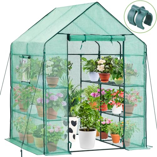 Ohuhu Invernadero de jardín vivero casero Plantas Cultivos con Ventanas 3 Niveles y 12 estantes, Invernadero huerto para Plantas Ideal para Cultivo de Flores y Plantas, 143 x 143 x 195 cm