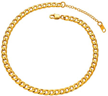 PROSTEEL 18k vergoldet Choker Kette 36cm kurze Panzerkette 6mm breit verstellbare Damen Collier Street Style glänzend Gliederkette Modeschmuck für Mädchen Frauen